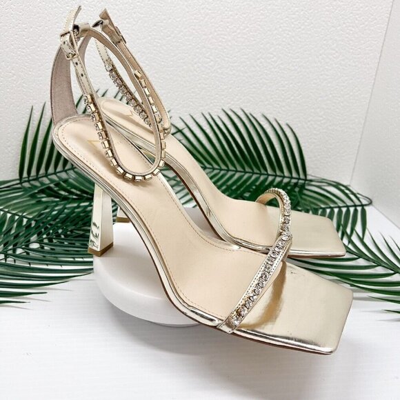 Marc Fisher Women's Karima Ankle Strap Sandals Size 11M Gold Metallic Rhinestone - Picture 2 of 11